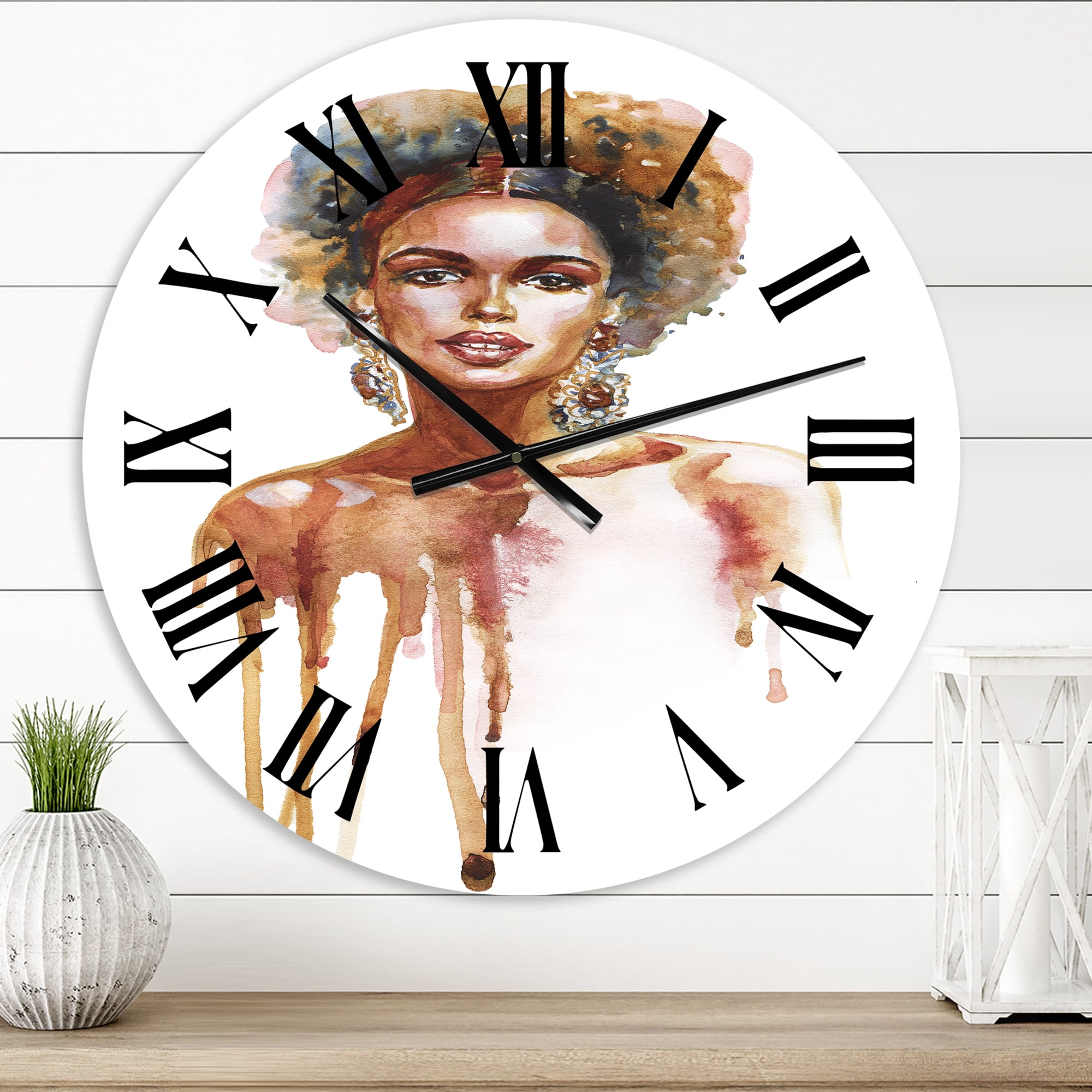 Designart 'Portrait Of African American Woman Xiii' Modern Wall Clock