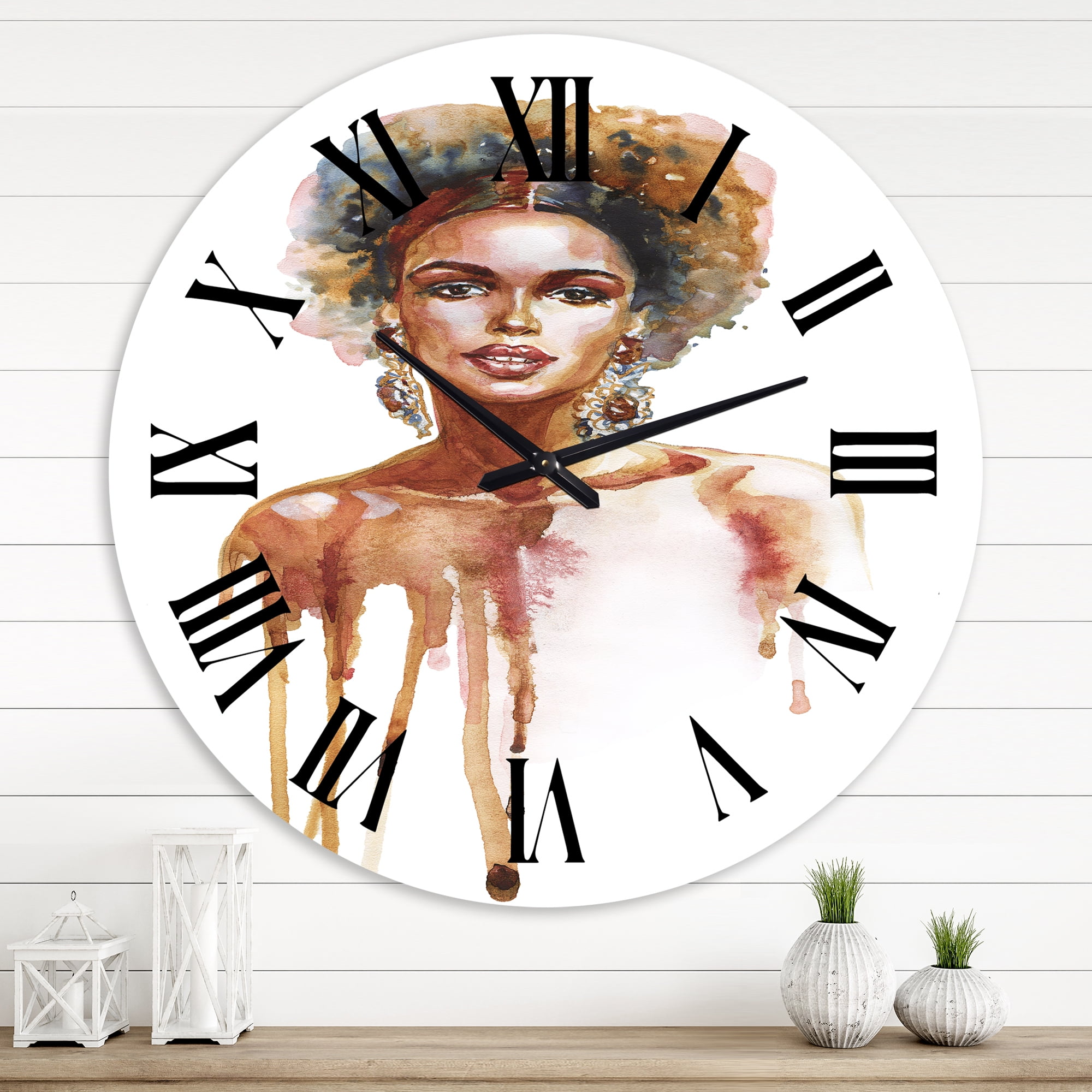 Designart 'Portrait Of African American Woman Xiii' Modern Wall Clock