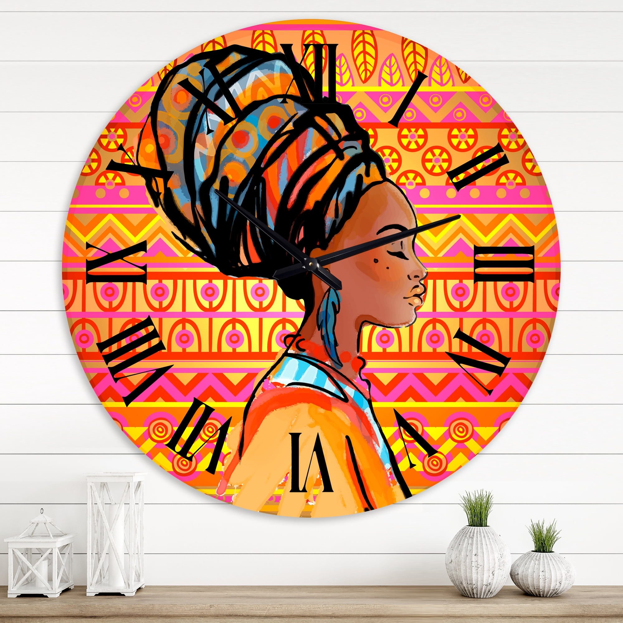 Designart 'Portrait Of Afro American Woman With Turban I' Modern Wall Clock