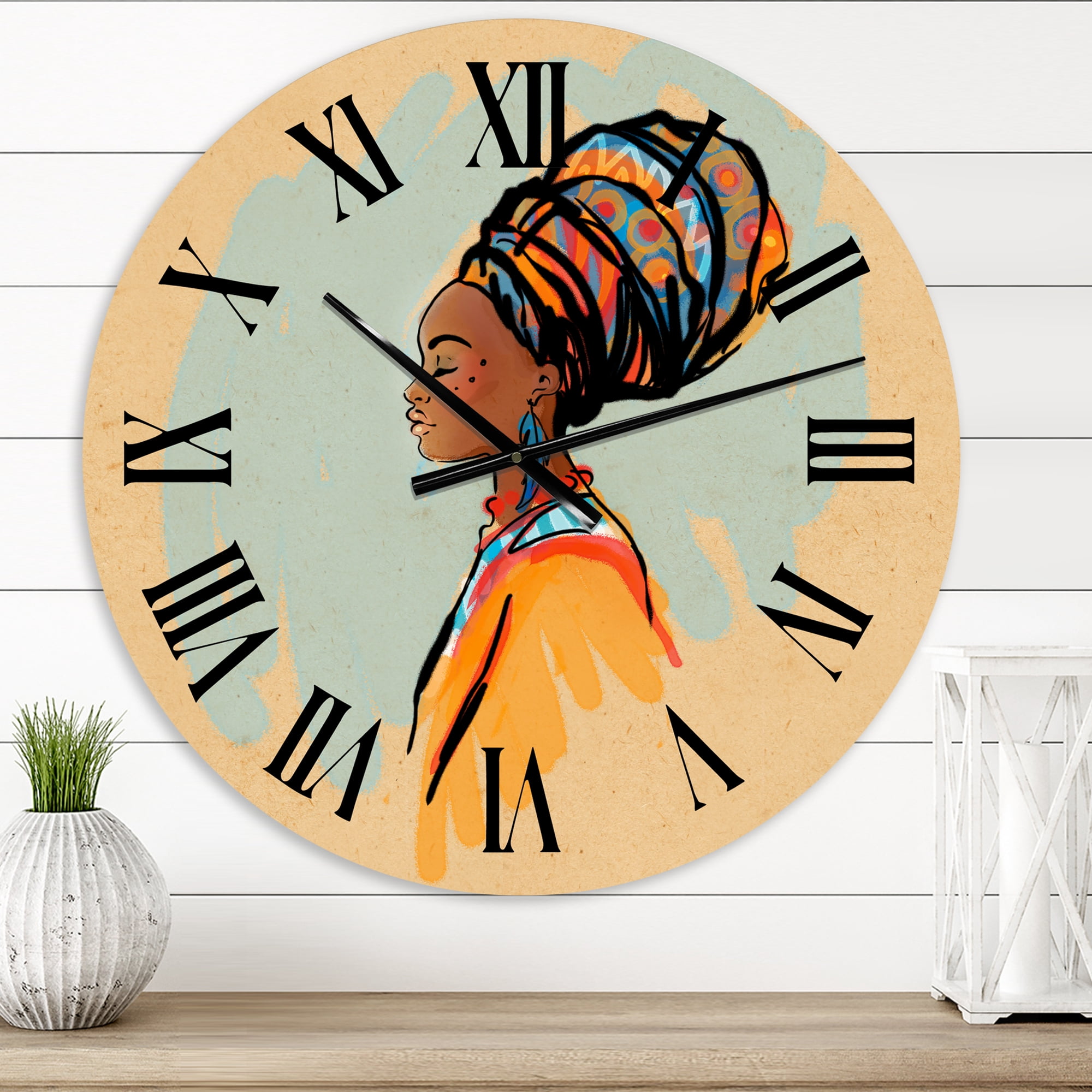 Designart 'Portrait Of Afro American Woman With Turban Ii' Modern Wall Clock