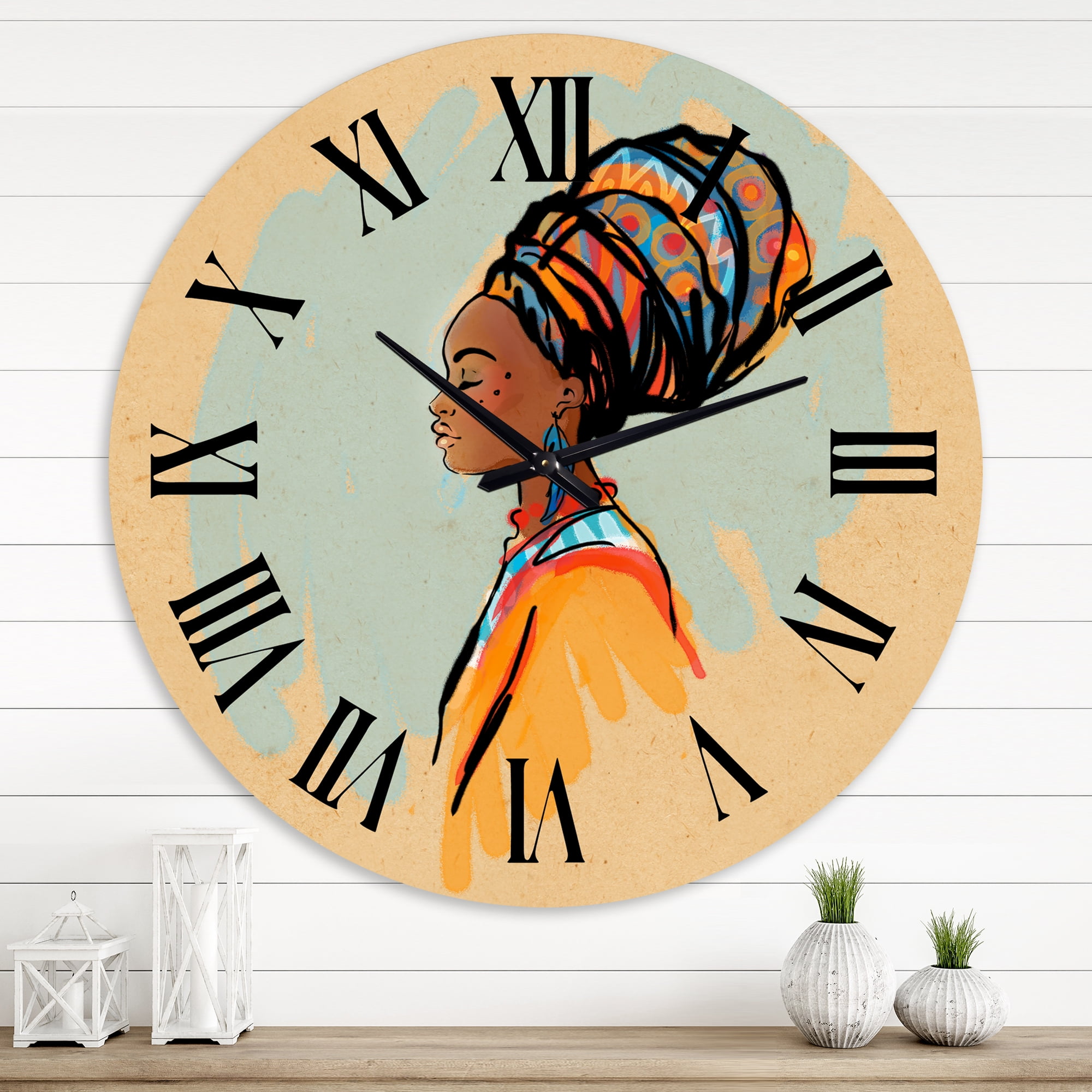 Designart 'Portrait Of Afro American Woman With Turban Ii' Modern Wall Clock