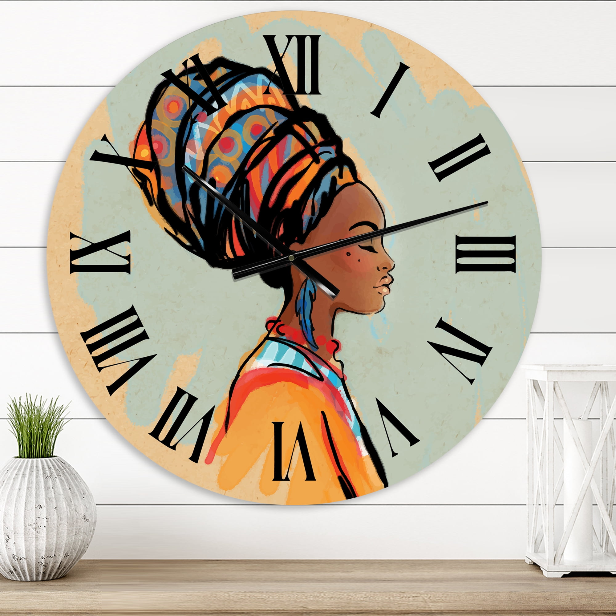 Designart 'Portrait Of Afro American Woman With Turban Iii' Modern Wall Clock