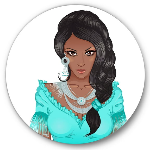 Designart 'Portrait Of Afro American Woman XVI' Modern Circle Metal Wall Art 36x36 - Disc of 36