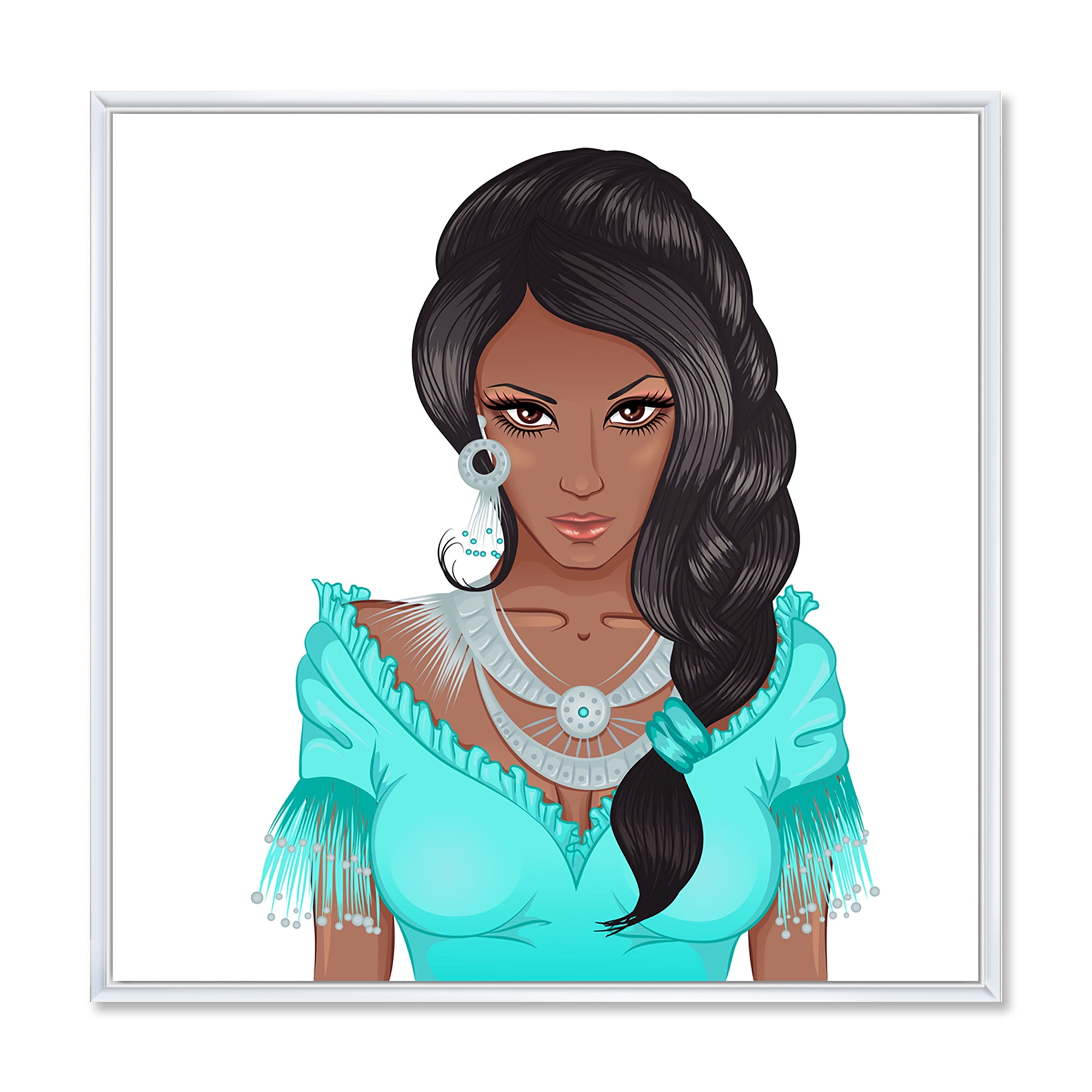 Designart 'Portrait Of Afro American Woman XVI' Modern Framed Canvas Wall Art Print