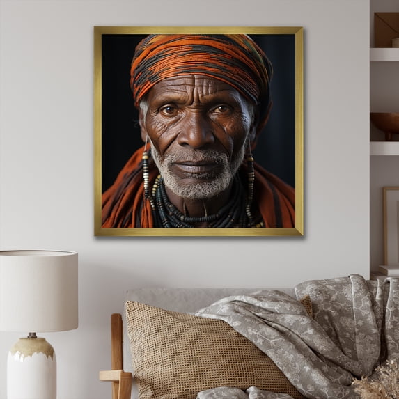 Designart "Portrait Of An Ebony Tribal Chief" African Tribal Picture Framed Canvas Art Print