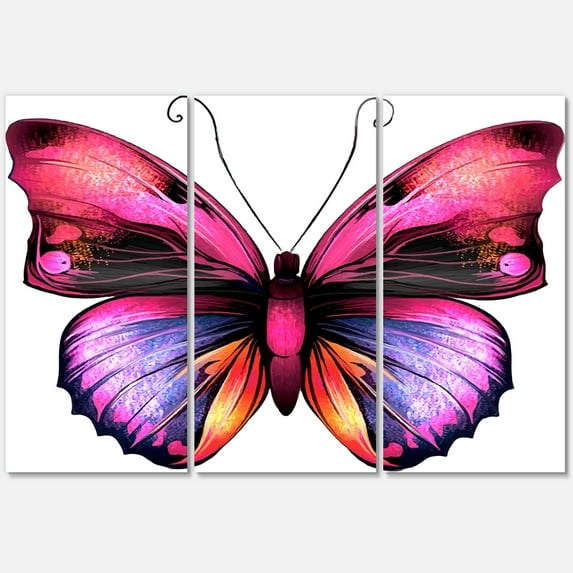 Designart ' Portrait Of Bright Pink Butterfly ' Modern Canvas Wall Art Print