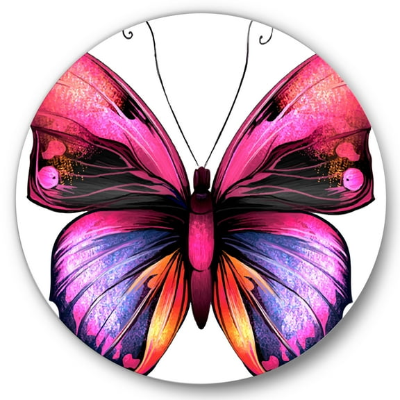 Designart 'Portrait Of Bright Pink Butterfly' Modern Circle Metal Wall Art 11x11 - Disc of 11