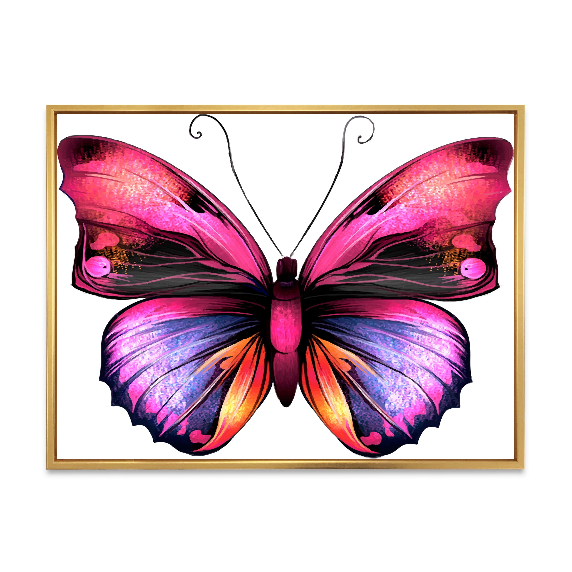 Designart 'Portrait Of Bright Pink Butterfly' Modern Framed Canvas Wall Art Print