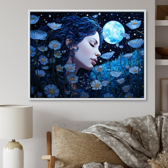 Designart "Portrait Of Dreamy Moonlit Flower Garden" Wildflowers Floater Framed Canvas Wall Art