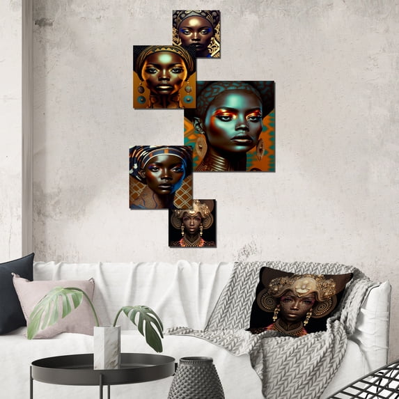 Designart "Portrait Of Glamorous African Lady V" African American Woman Metal Art Living Room Set
