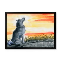 Designart 'Portrait Of Grey Wolf Howling At The Moon' Traditional Framed Art Print