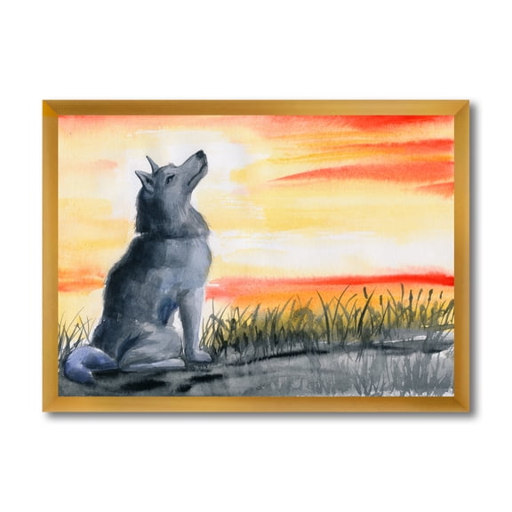 Designart 'Portrait Of Grey Wolf Howling At The Moon' Traditional Framed Art Print