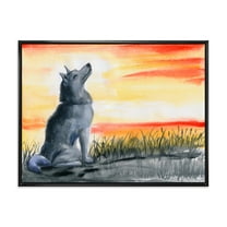 Designart 'Portrait Of Grey Wolf Howling At The Moon' Traditional Framed Canvas Wall Art Print