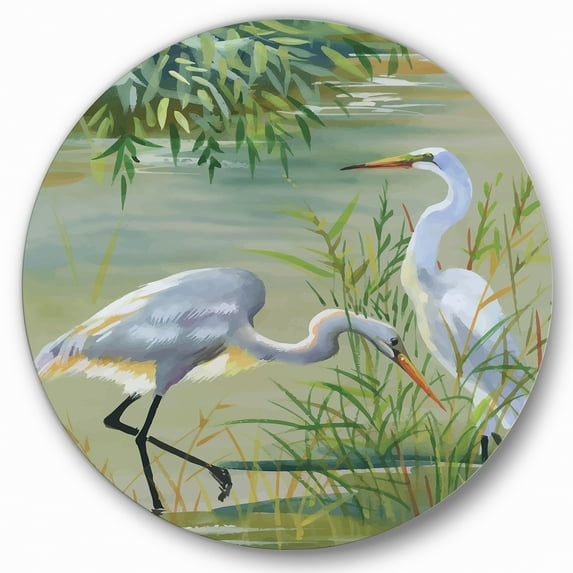 Designart 'Portrait Of Heron Birds I' Traditional Circle Metal Wall Art 23x23 - Disc of 23