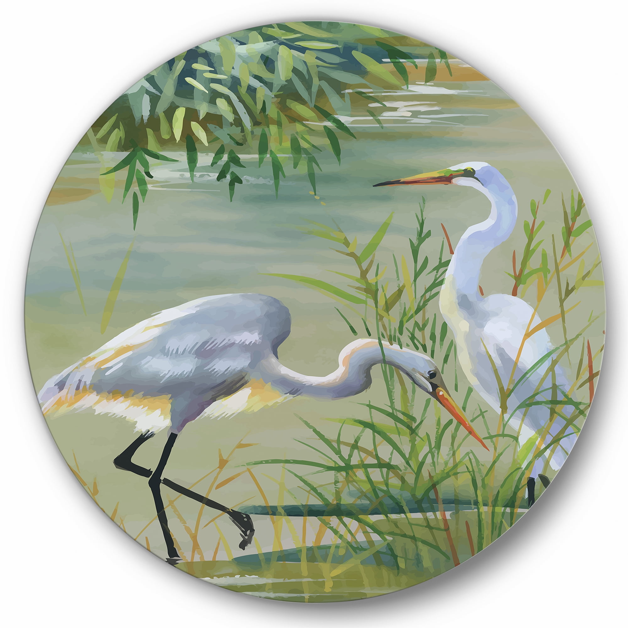 Designart 'Portrait Of Heron Birds I' Traditional Circle Metal Wall Art 36x36 - Disc of 36