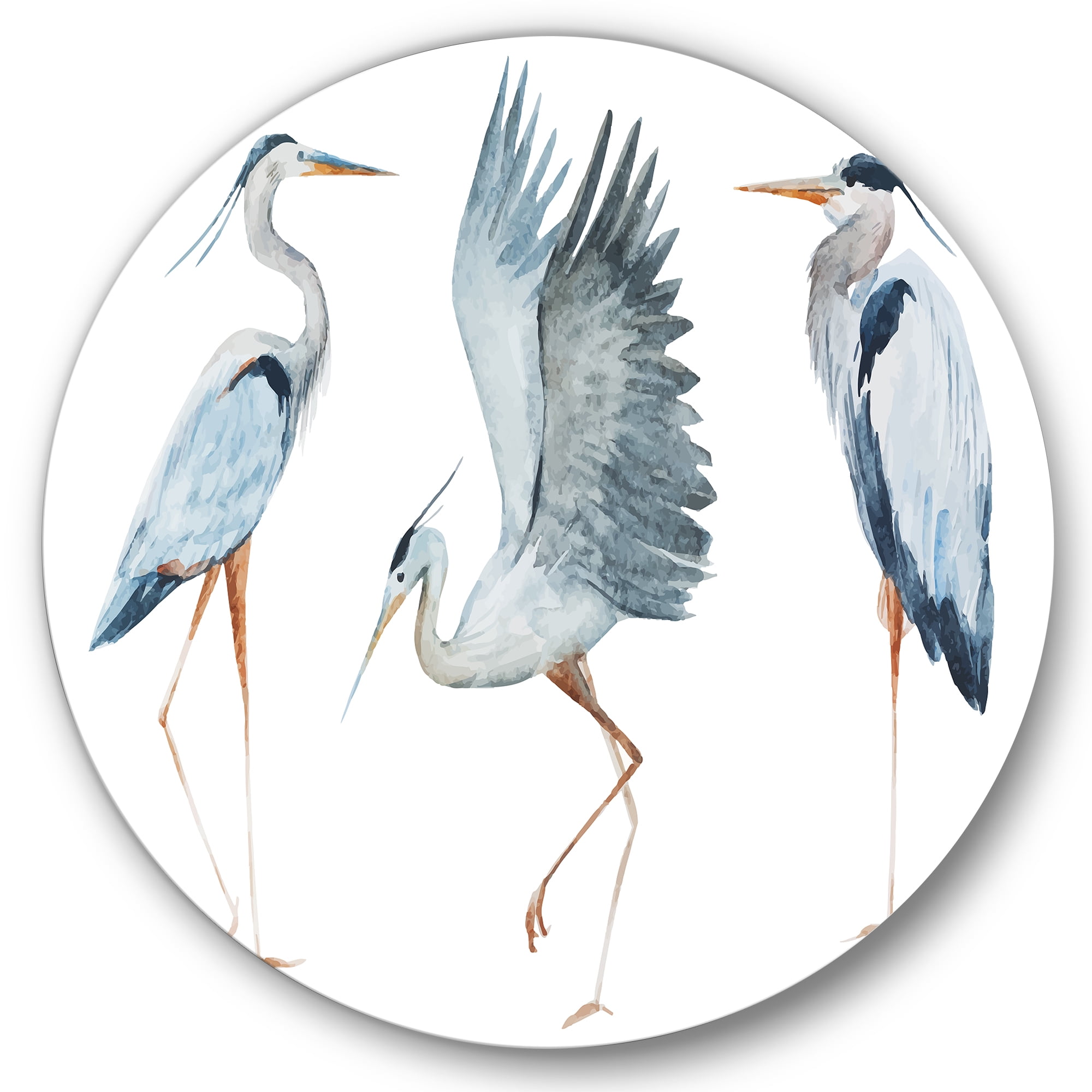Designart 'Portrait Of Heron Birds II' Traditional Circle Metal Wall Art 11x11 - Disc of 11