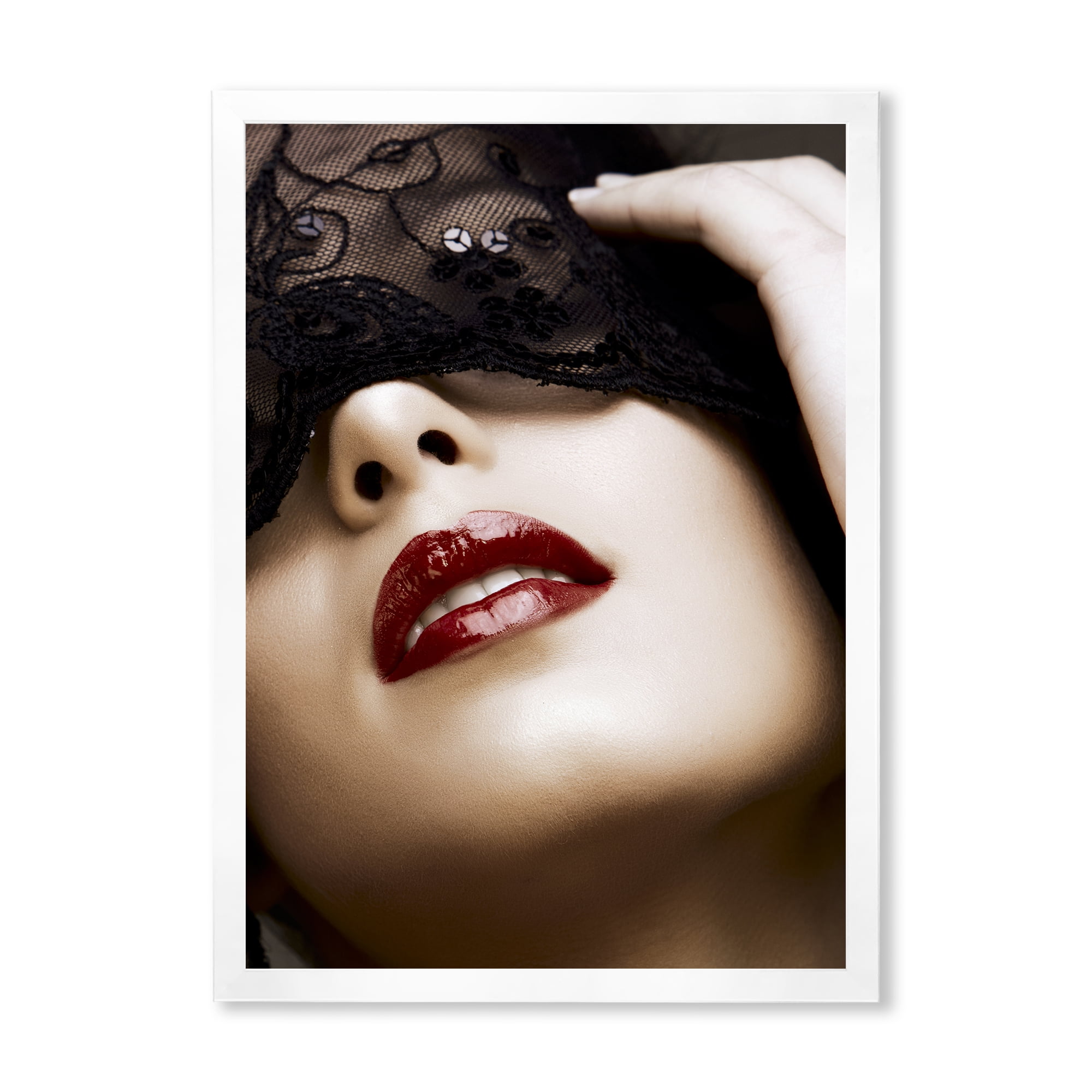 Designart 'Portrait Of Modern Girl With Mask' Modern Framed Art Print