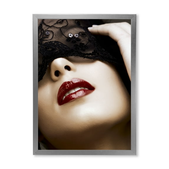 Designart 'Portrait Of Modern Girl With Mask' Modern Framed Art Print