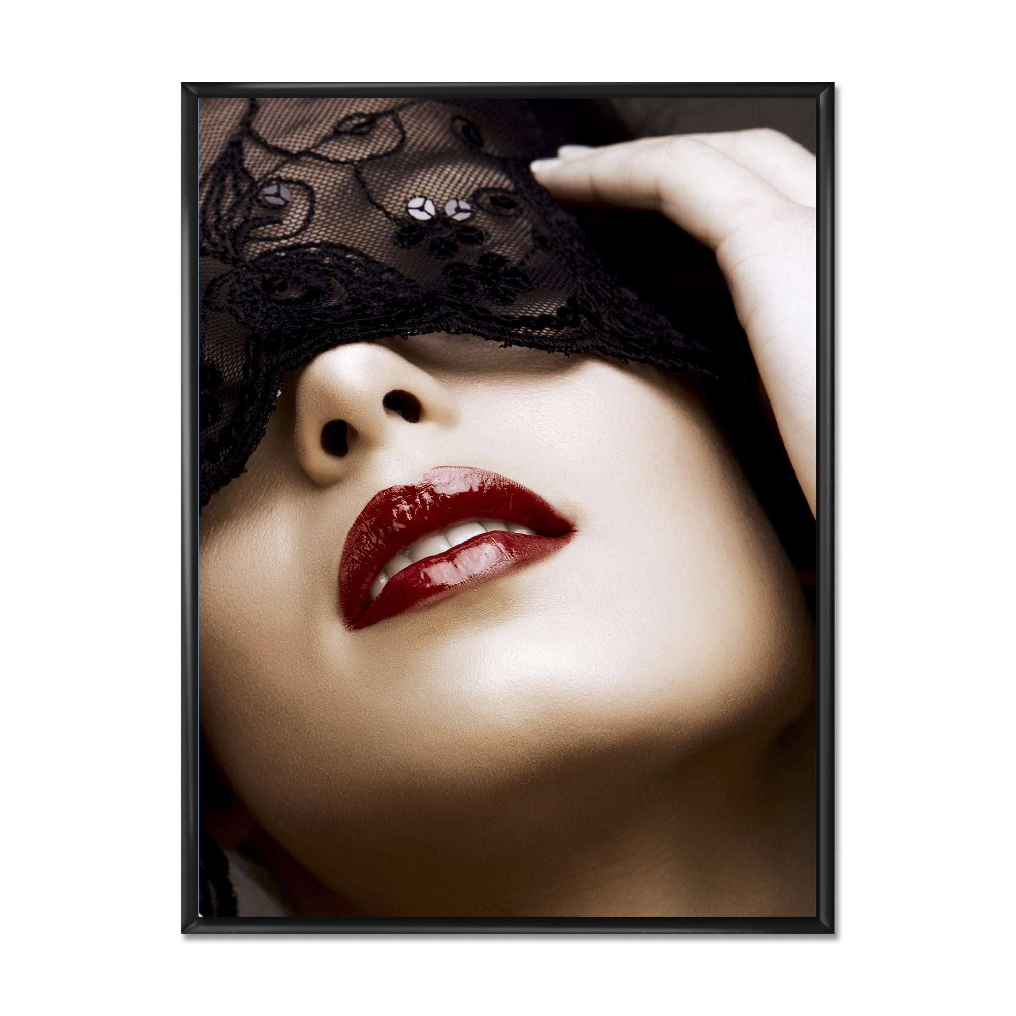 Designart 'Portrait Of Modern Girl With Mask' Modern Framed Canvas Wall Art Print