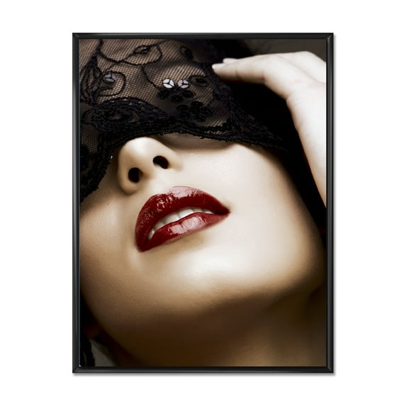 Designart 'Portrait Of Modern Girl With Mask' Modern Framed Canvas Wall Art Print