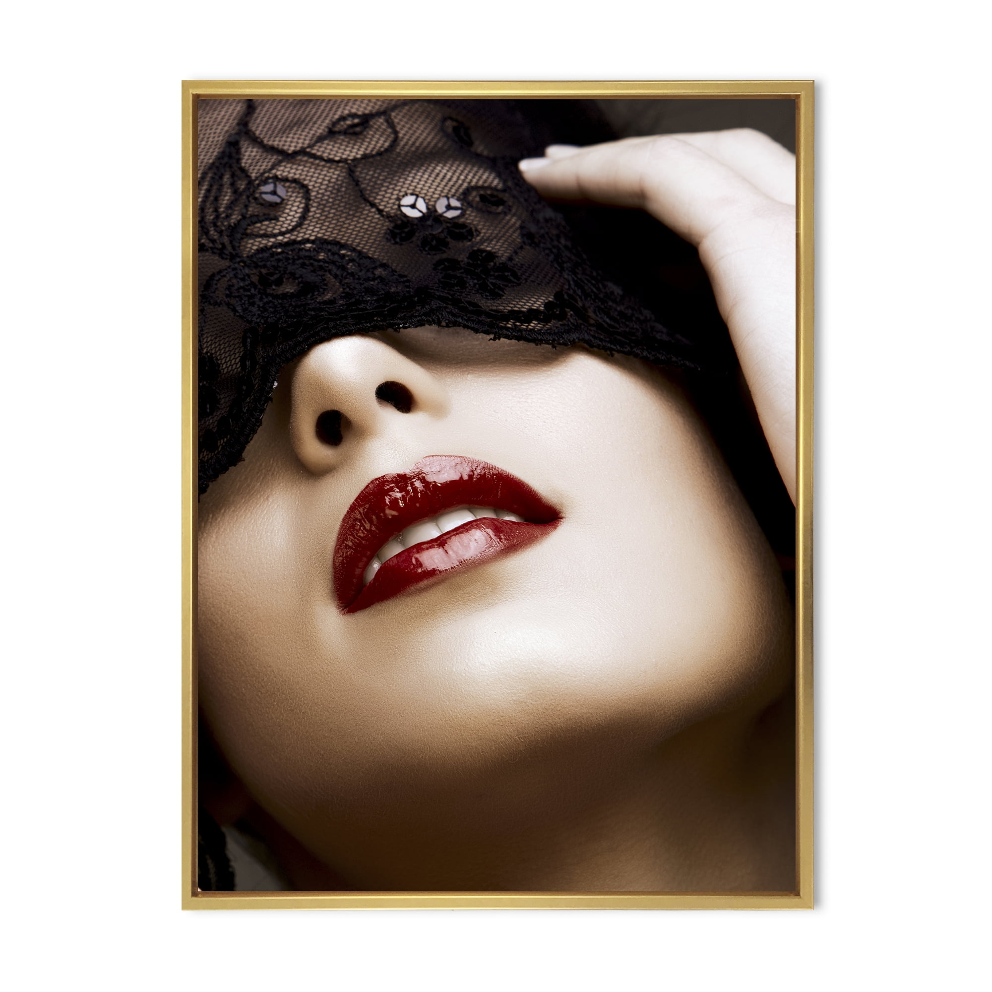 Designart 'Portrait Of Modern Girl With Mask' Modern Framed Canvas Wall Art Print