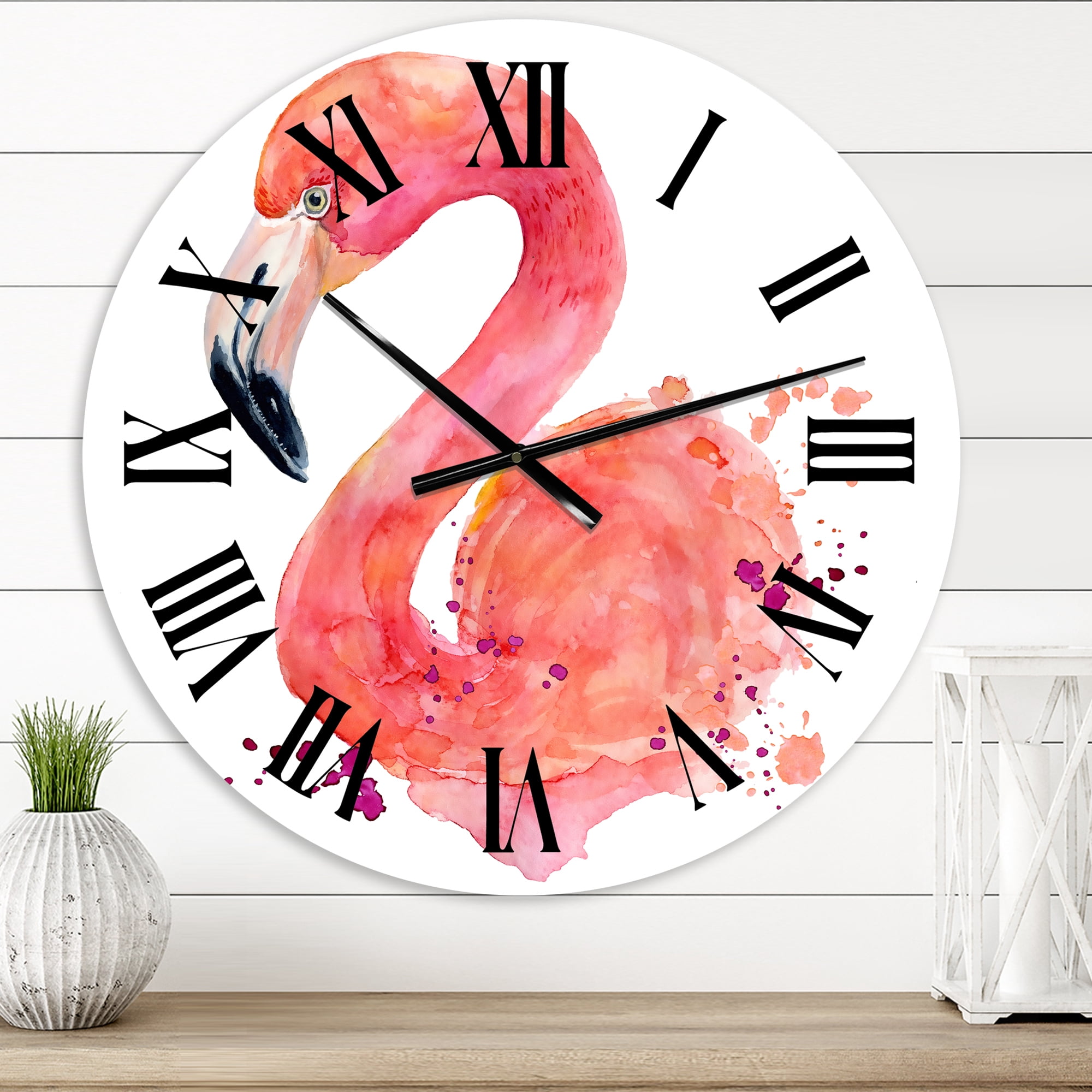 Designart 'Portrait Of Pink Flamingo I' Farmhouse Wall Clock