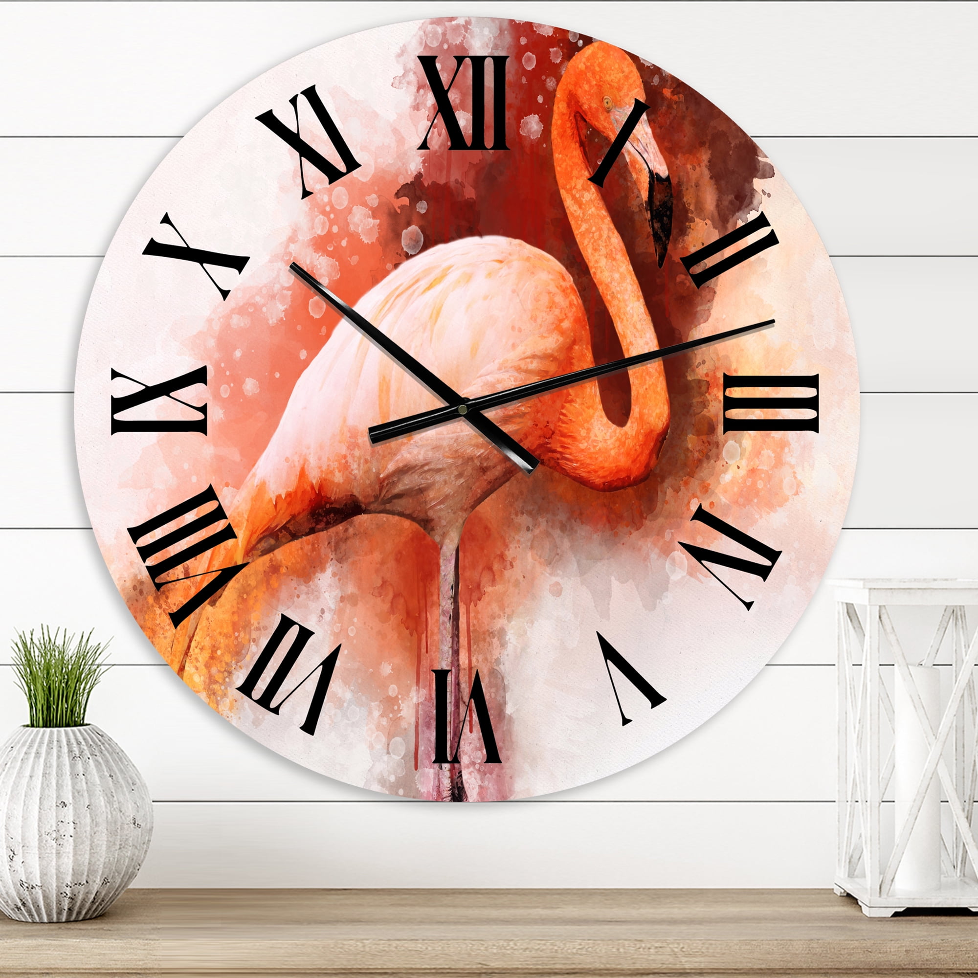 Designart 'Portrait Of Pink Flamingo Ii' Farmhouse Wall Clock