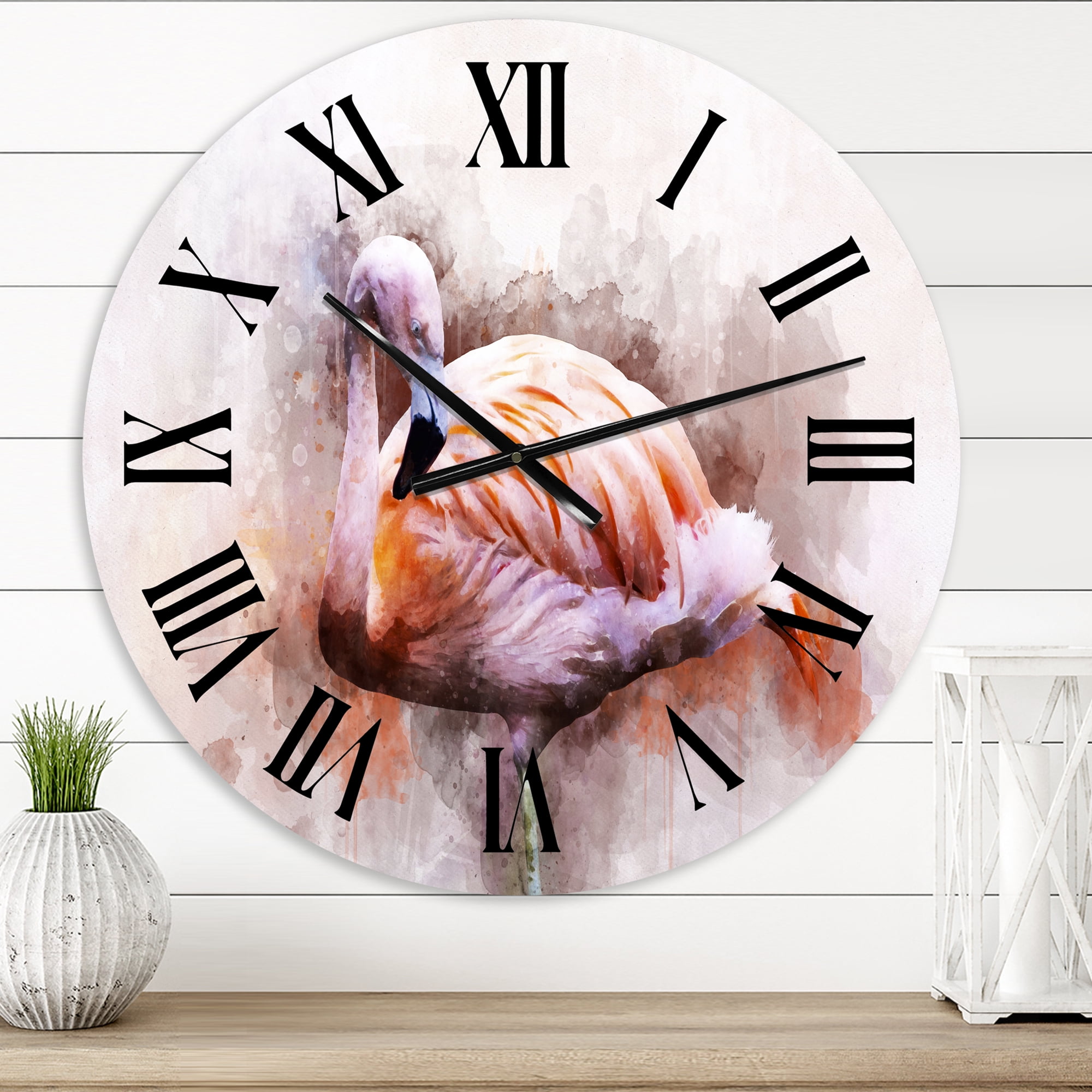 Designart 'Portrait Of Pink Flamingo Iii' Farmhouse Wall Clock