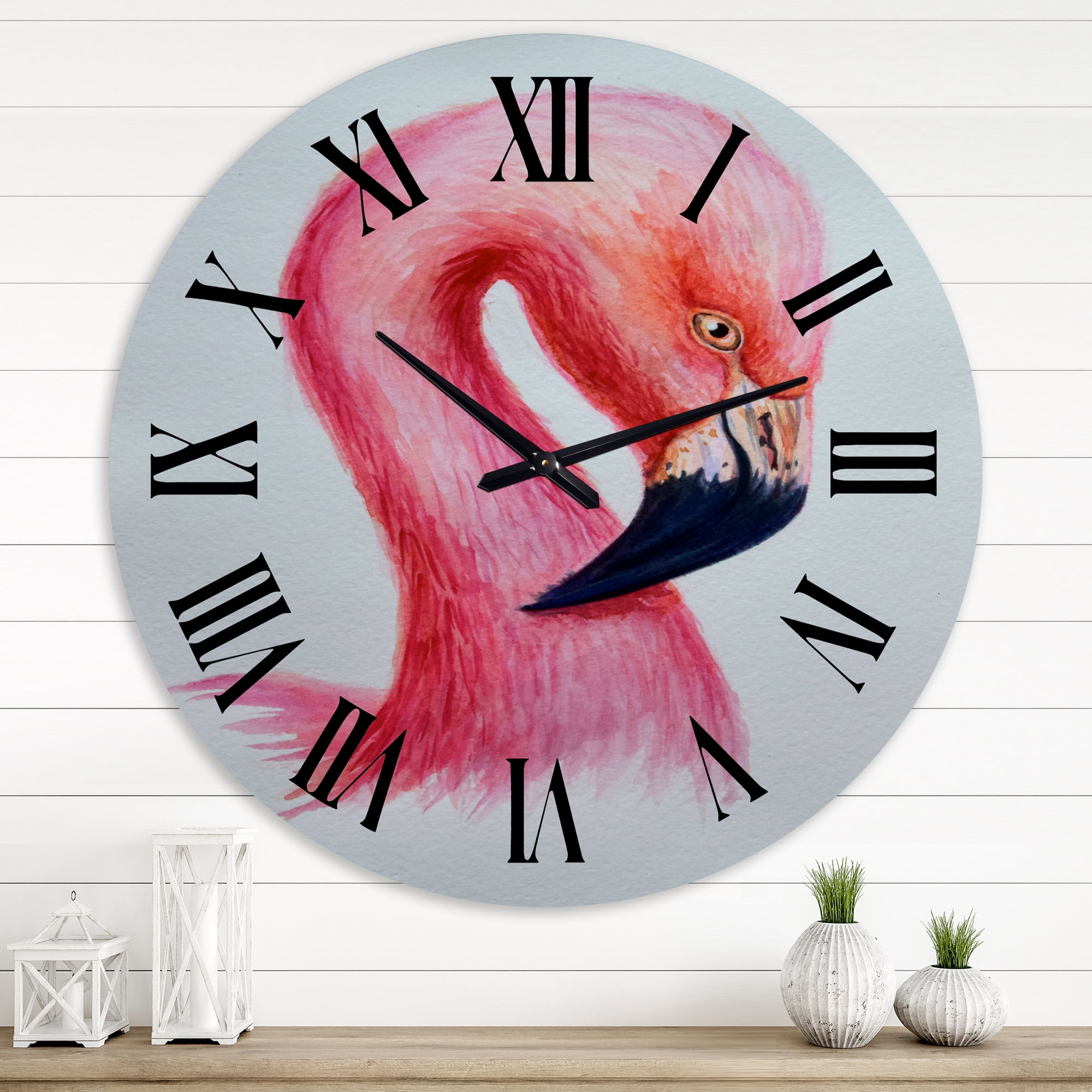 Designart 'Portrait Of Pink Flamingo Iv' Farmhouse Wall Clock