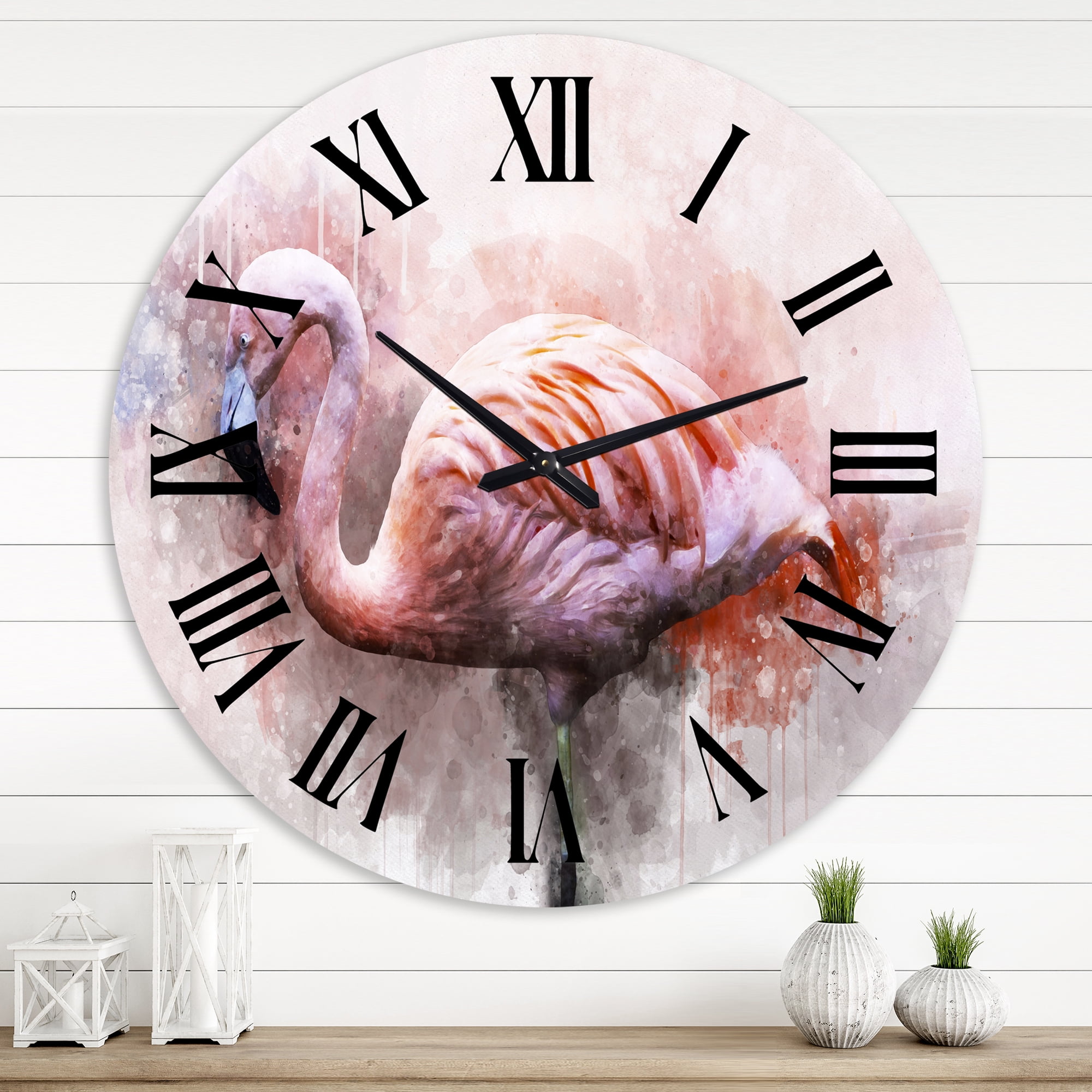 Designart 'Portrait Of Pink Flamingo V' Farmhouse Wall Clock