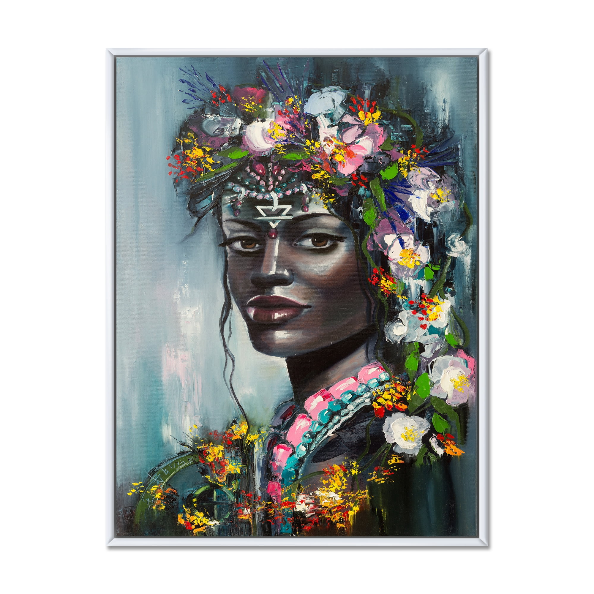 Designart 'Portrait Of Traditional African American Woman' Modern Framed Canvas Wall Art Print