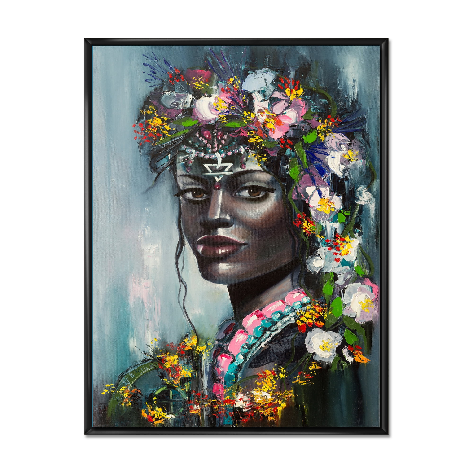 Designart 'Portrait Of Traditional African American Woman' Modern Framed Canvas Wall Art Print