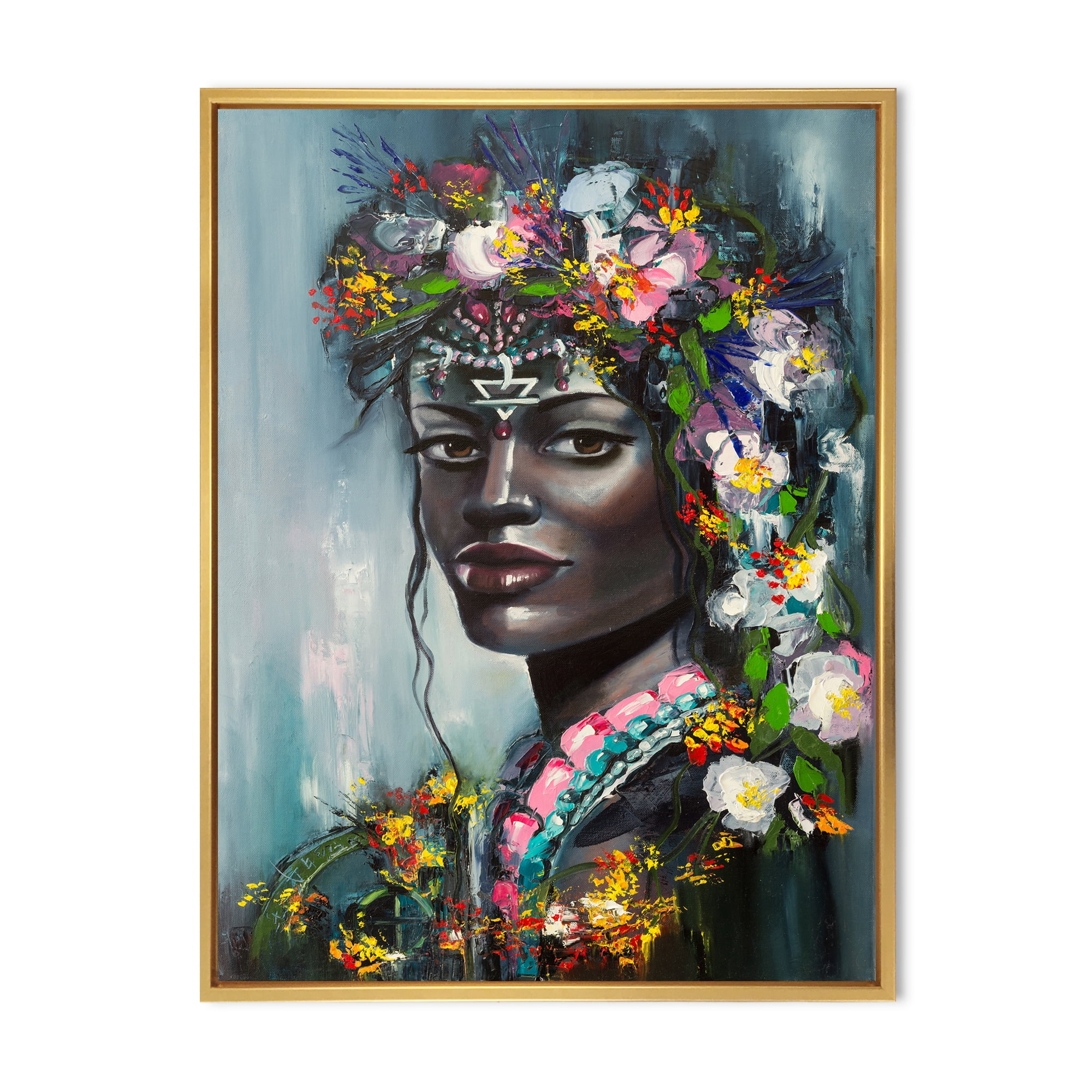 Designart 'Portrait Of Traditional African American Woman' Modern Framed Canvas Wall Art Print