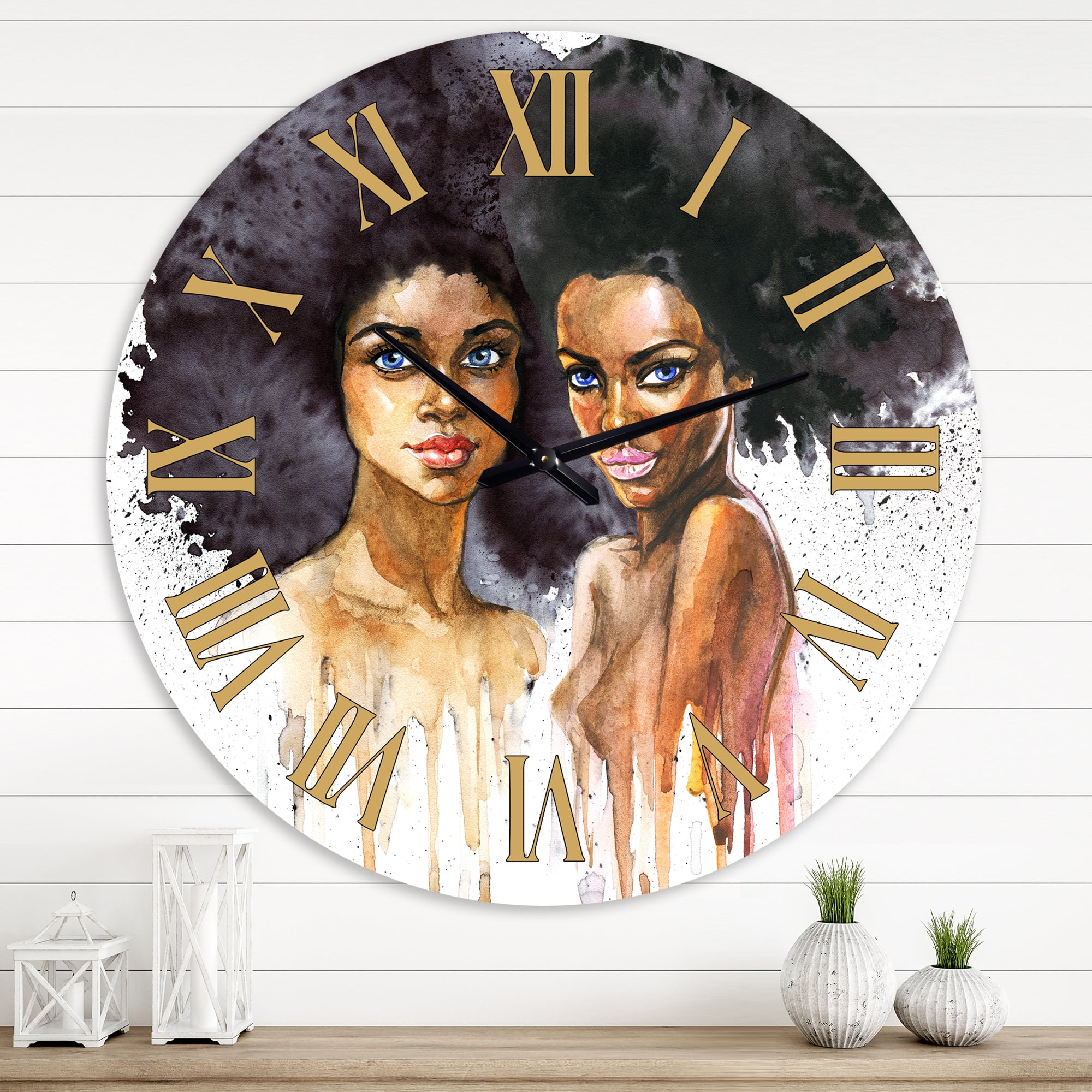 Designart 'Portrait Of Two Afro American Women' Modern Wall Clock