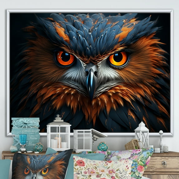 Designart "Portrait Of Wise Owls" Animals Owl Floater Framed Wall Art Prints