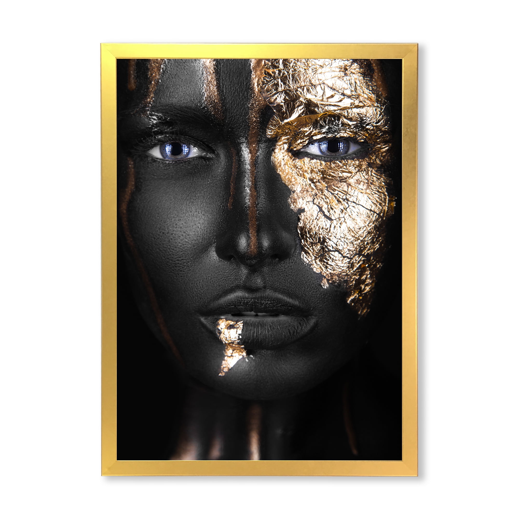 Designart 'Portrait of A African American Girl with Gold Makeup' Modern Framed Art Print