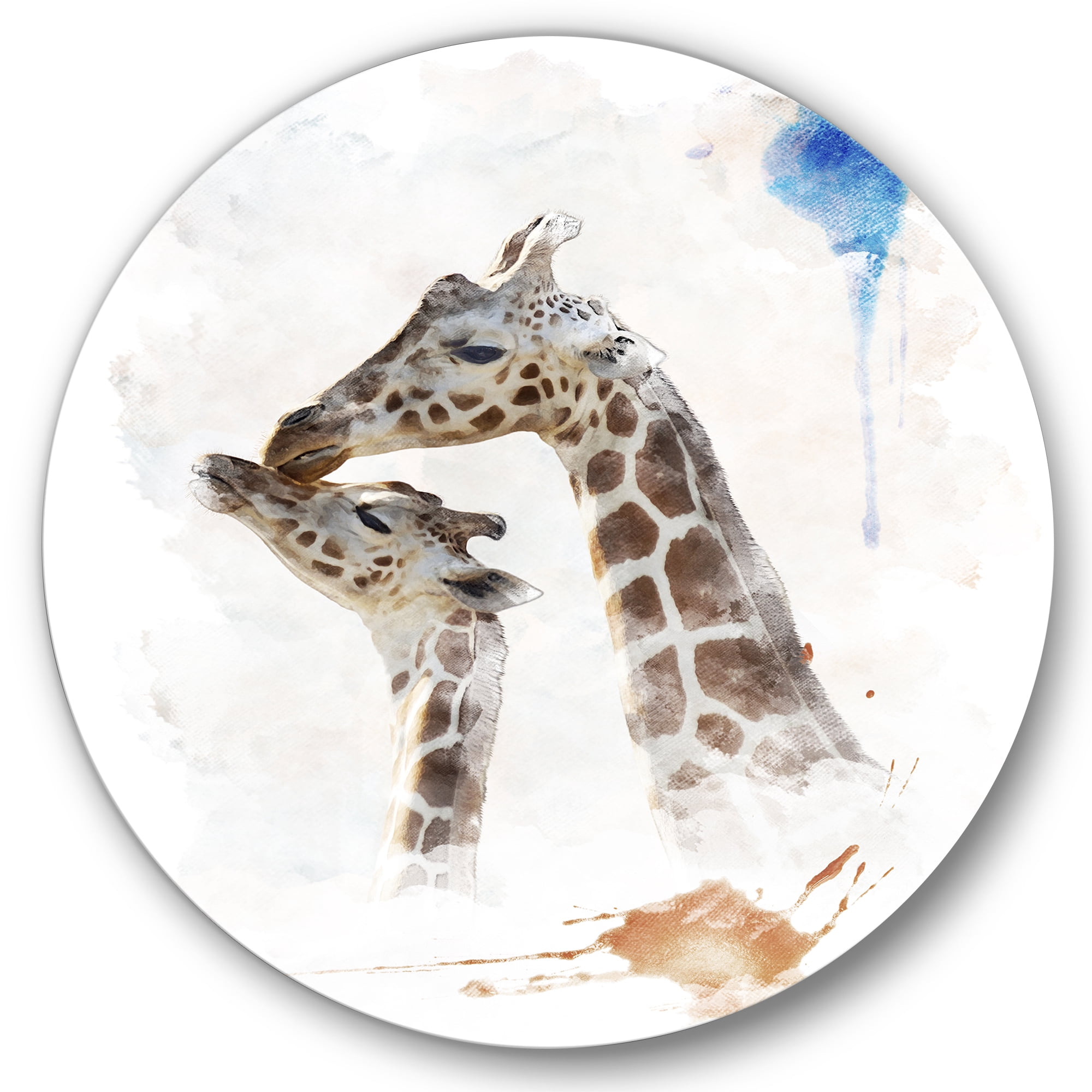 Designart 'Portrait of A Child and Giraffe' Farmhouse Circle Metal Wall Art 36x36 - Disc of 36