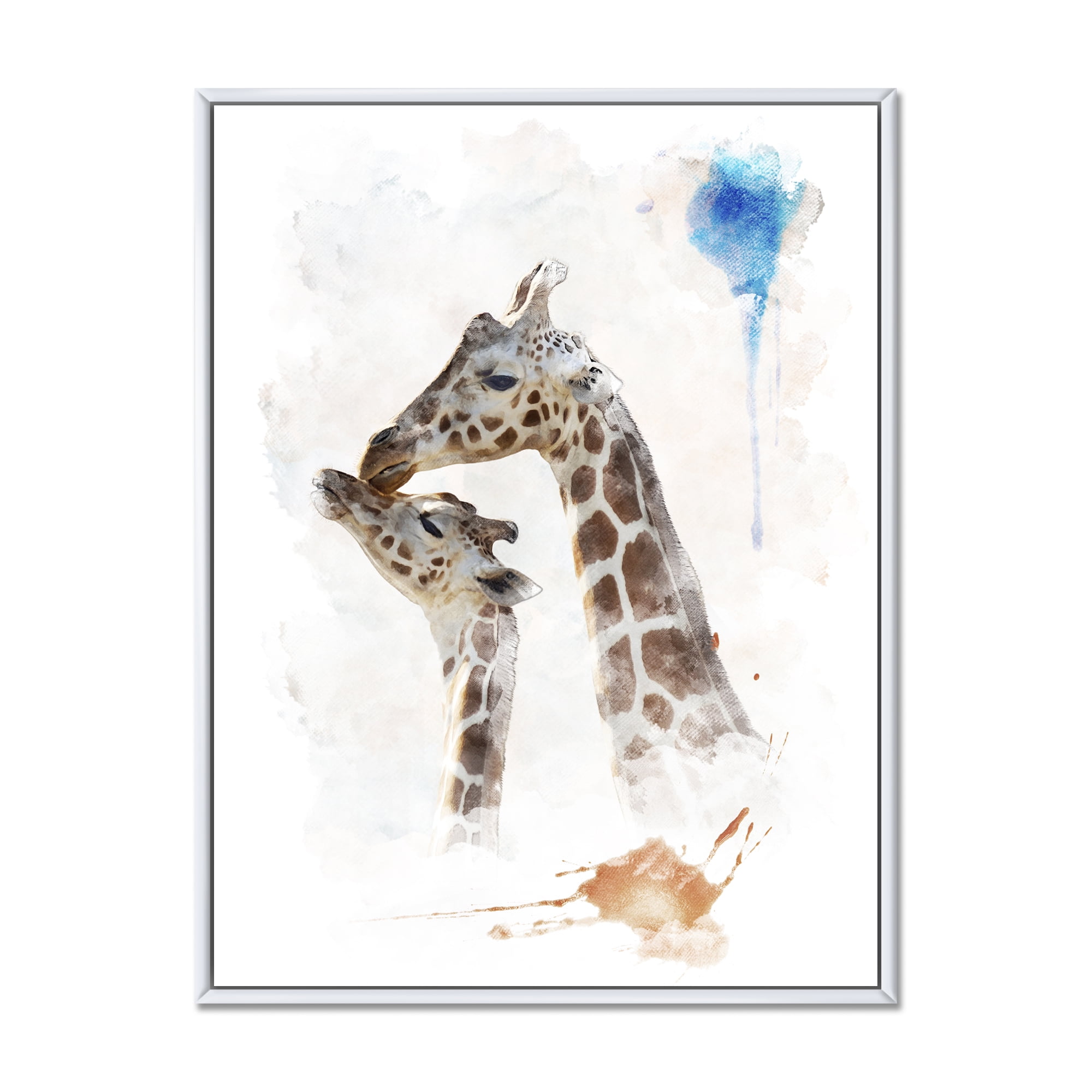 Designart 'Portrait of A Child and Giraffe' Farmhouse Framed Canvas Wall Art Print