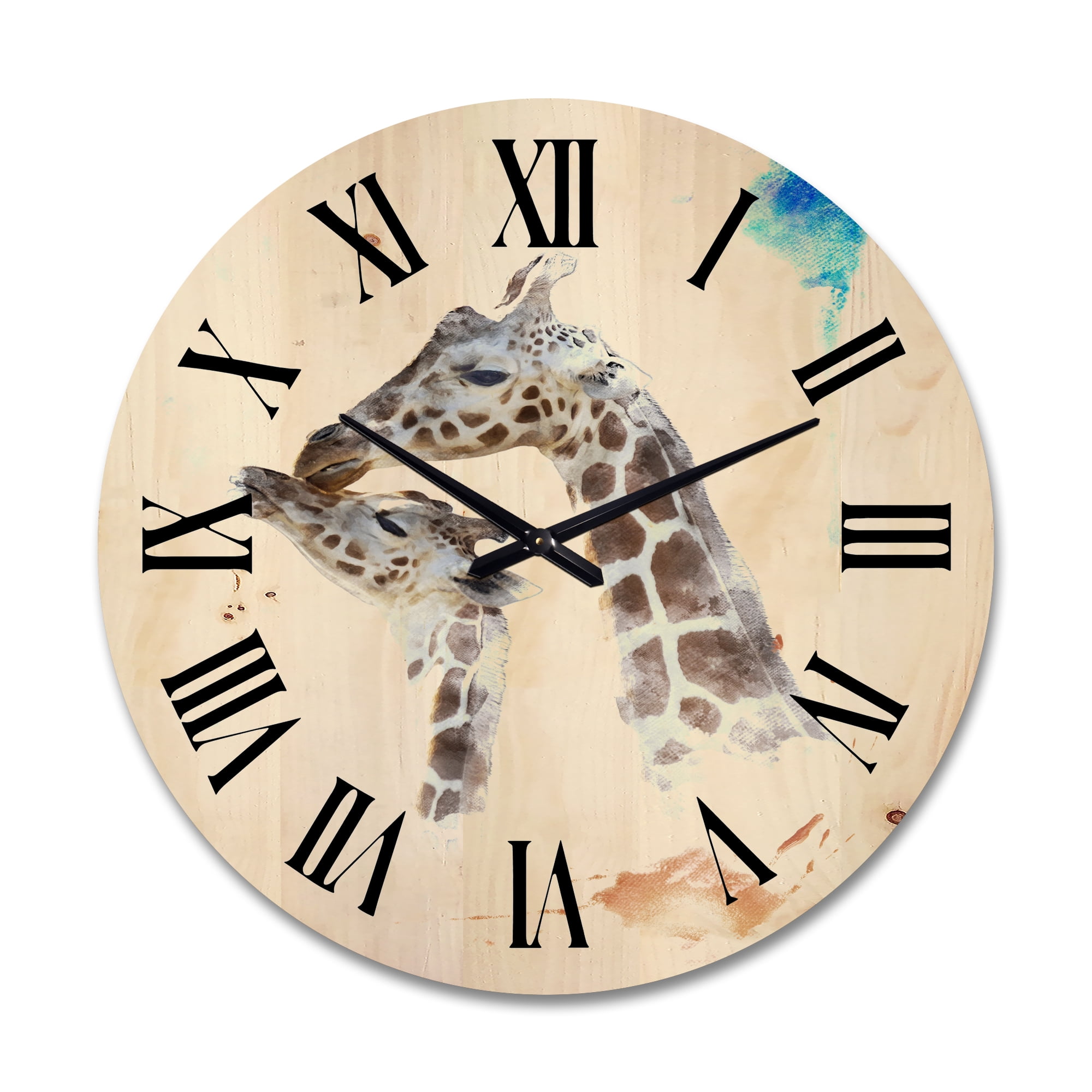 Designart 'Portrait of A Child and Giraffe' Farmhouse Wood Wall Clock
