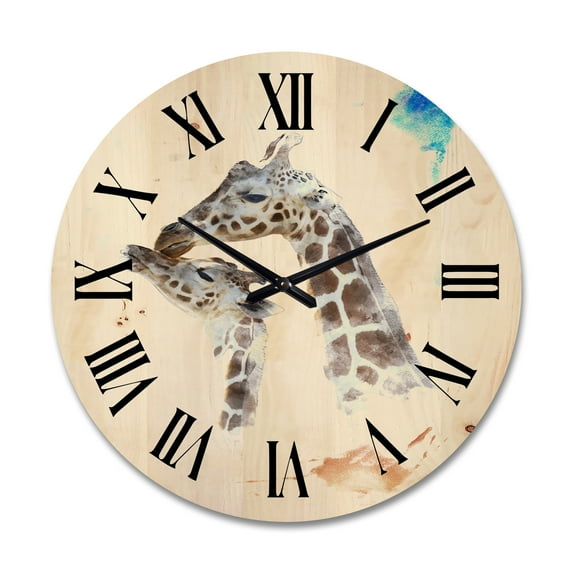 Designart 'Portrait of A Child and Giraffe' Farmhouse Wood Wall Clock