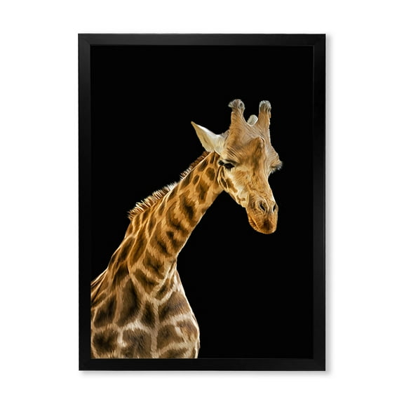 Designart 'Portrait of A Giraffe On Black Background II' Farmhouse Framed Art Print