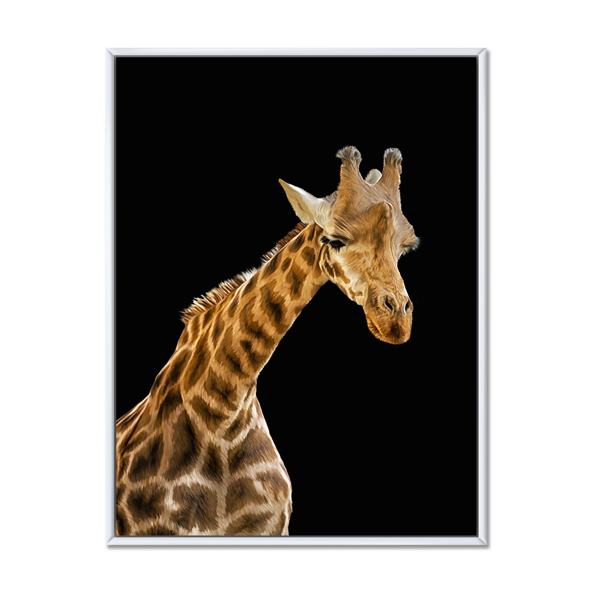 Designart 'Portrait of A Giraffe On Black Background II' Farmhouse Framed Canvas Wall Art Print