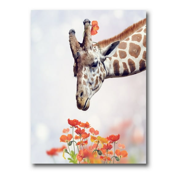 Designart ' Portrait of A Giraffe With Orange Flowers ' Farmhouse Canvas Wall Art Print
