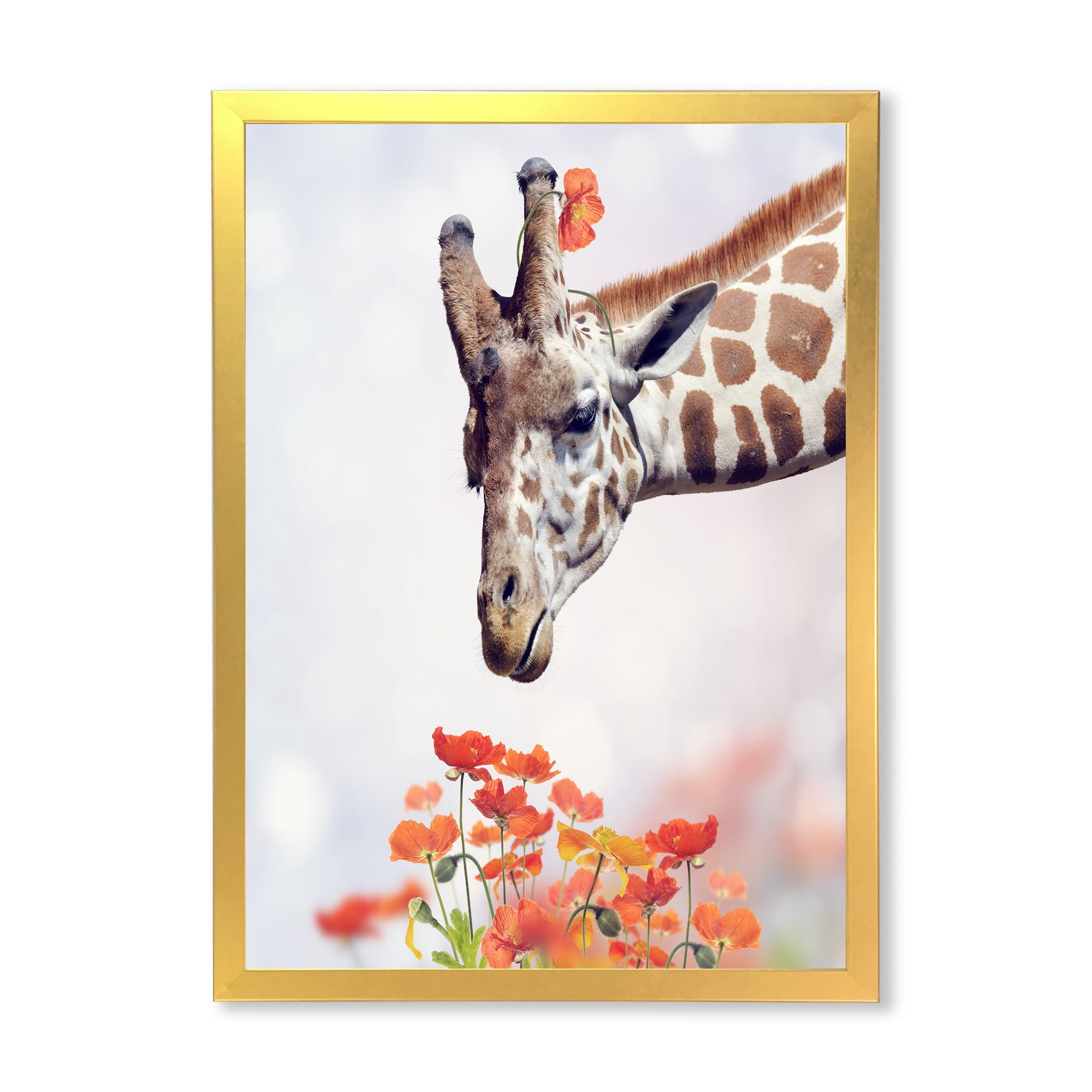 Designart 'Portrait of A Giraffe With Orange Flowers' Farmhouse Framed Art Print