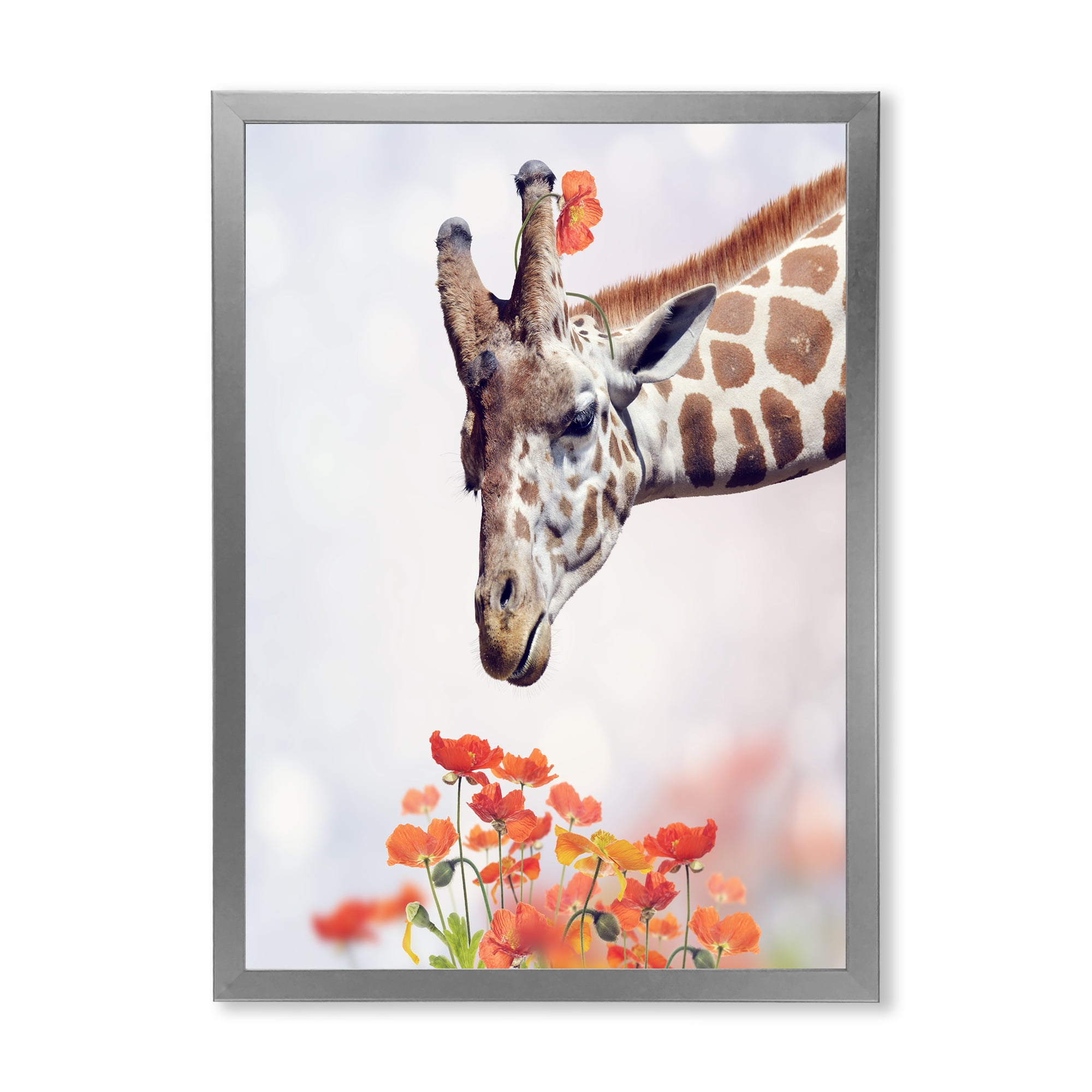 Designart 'Portrait of A Giraffe With Orange Flowers' Farmhouse Framed Art Print