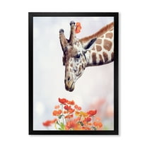 Designart 'Portrait of A Giraffe With Orange Flowers' Farmhouse Framed Art Print