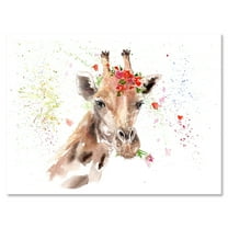 Designart ' Portrait of A Giraffe With Red Flowers II ' Farmhouse Canvas Wall Art Print