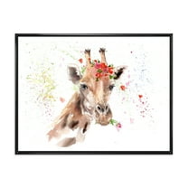 Designart 'Portrait of A Giraffe With Red Flowers II' Farmhouse Framed Canvas Wall Art Print