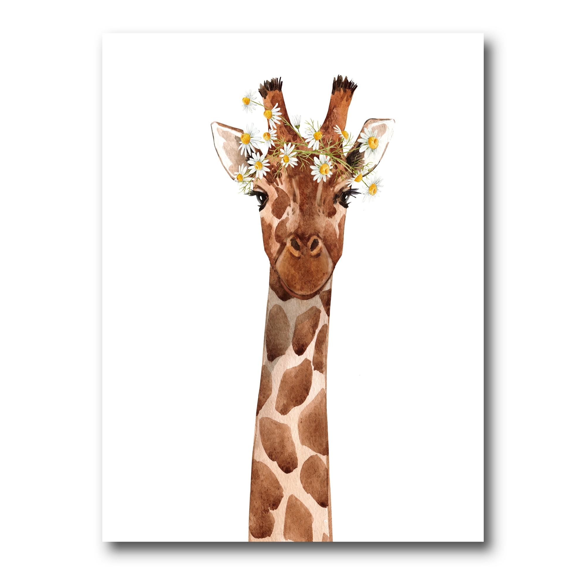 Designart ' Portrait of A Giraffe With White Flowers ' Farmhouse Canvas Wall Art Print