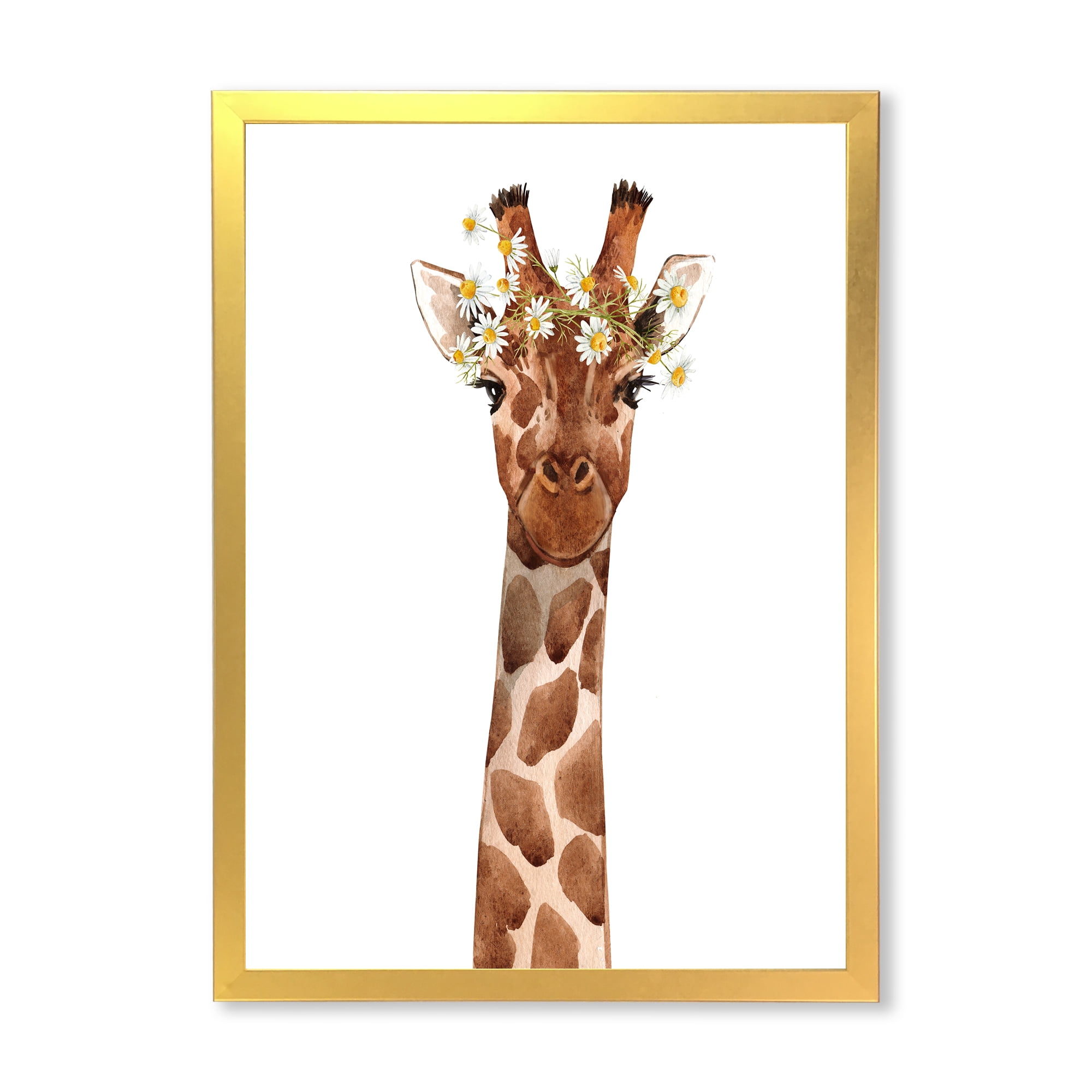 Designart 'Portrait of A Giraffe With White Flowers' Farmhouse Framed Art Print